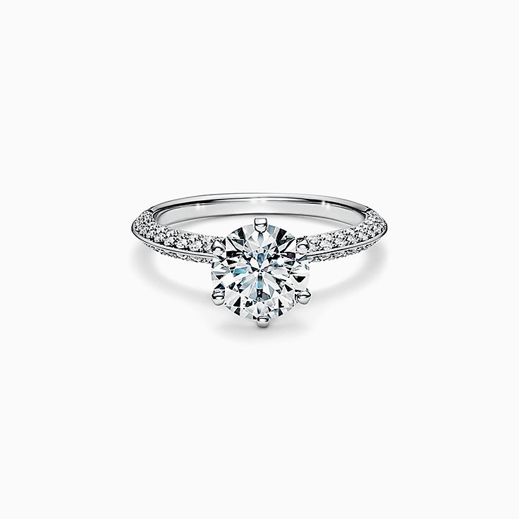 Pavé Tiffany® Setting Engagement Ring with a Pavé Diamond Band in Platinum