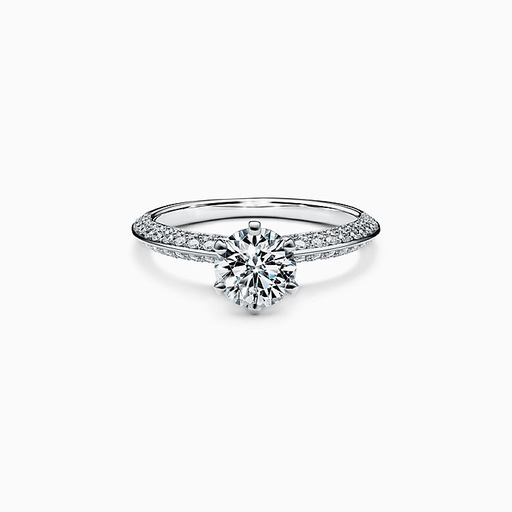Pavé Tiffany® Setting Engagement Ring with a Pavé Diamond Band in Platinum