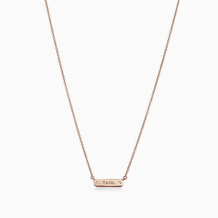 Tiffany & Co.®:Micro Bar Pendant in 18k Rose Gold with Diamonds, 16-18"