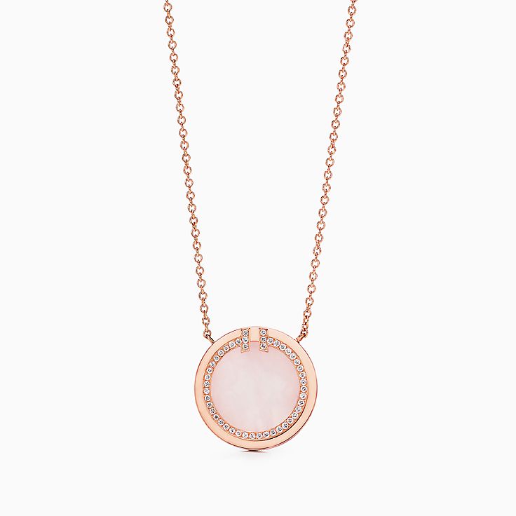 Tiffany T:Two Diamond and Pink Opal Circle Pendant in 18k Rose Gold, 16–18"