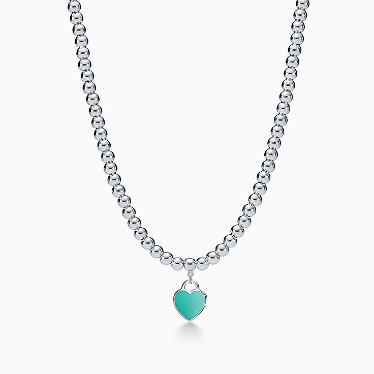 Collar cuentas y corazón Return to Tiffany™ en plata fina. | Tiffany &