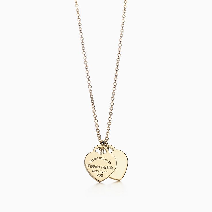 Double Heart Tag Pendant in Yellow Gold 