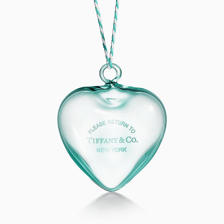 Tiffany & Co. ガラスハート型ネックレスチャームのみ Return to Tiffany™ Etched Heart Ornament in Blue Crystal Glass