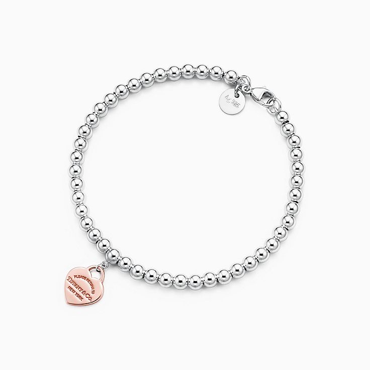 Return to Tiffany Heart Tag Bead Bracelet in Silver and Rubedo