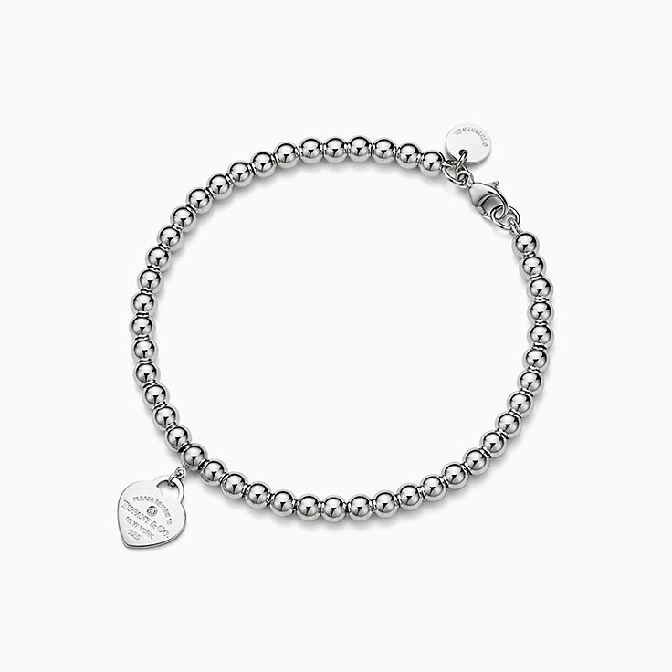Return to Tiffany Heart Tag Bead Bracelet in Silver with a Diamond 4 mm Size Small