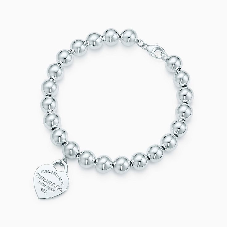 tiffany small bead bracelet with heart
