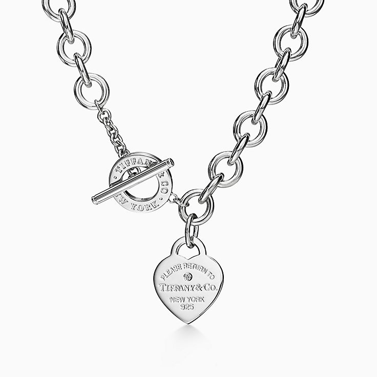 Return to Tiffany Heart Tag Necklace in Silver with A Diamond, Medium