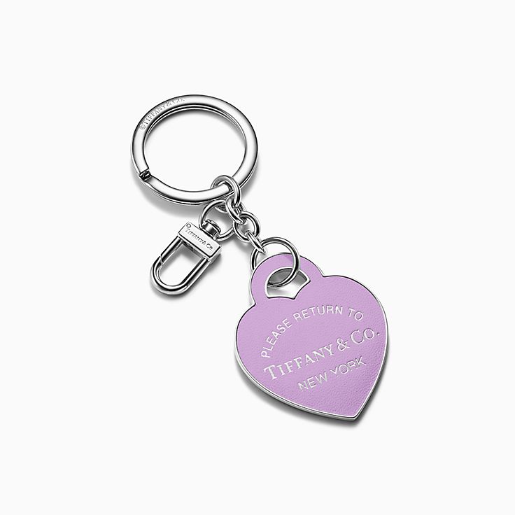 Return to Tiffany Leather Inlaid Heart Tag Key Ring in Palladium
