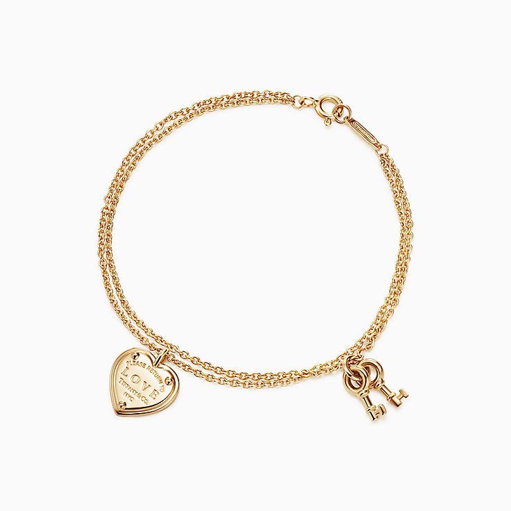 Love heart tag key bracelet in 18k gold 