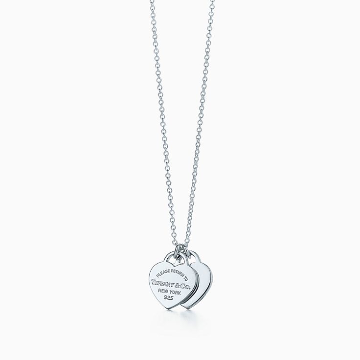 Return To Tiffany Mini Double Heart Tag Pendant In Sterling - Tiffany Co Silver Return To Heart Necklace Pendant Double Chain Return To Tiffany Mini Double Heart Tag Pendant In Sterling - Tiffany Co Silver Return To Heart Necklace Pendant Double Chain