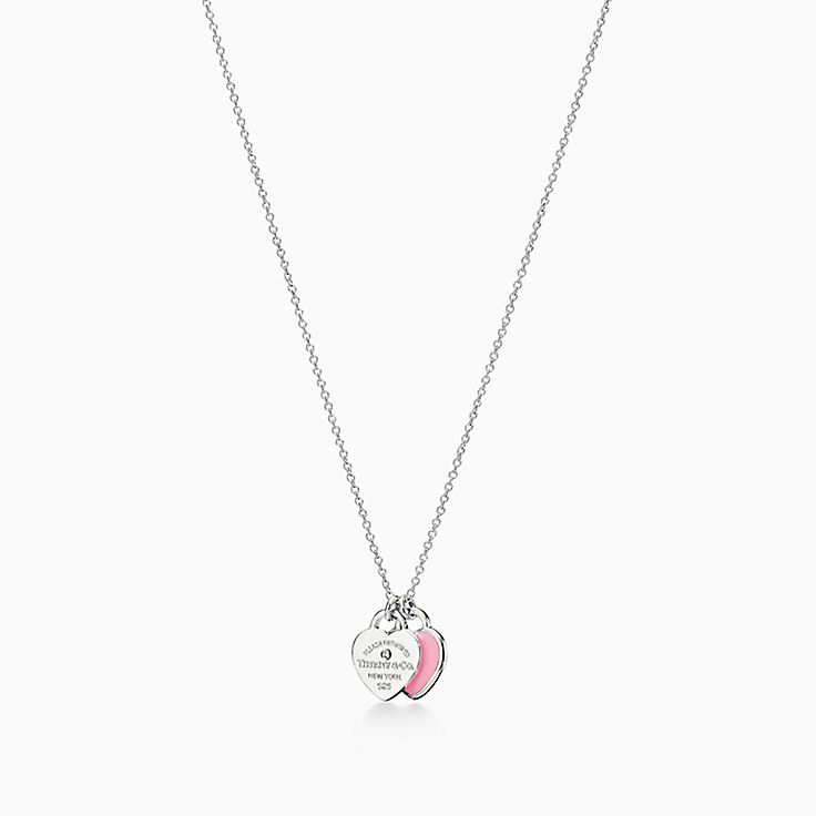 Tiffany & Co. Return To Tiffany Diamond 18K Rose Gold Mini Double Heart Tag  Pendant Necklace Tiffany & Co.
