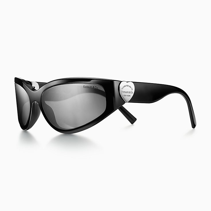 Return to Tiffany Sunglasses in Black Acetate with Gray Mirrored