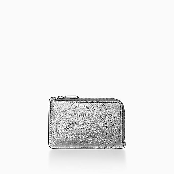 Return to Tiffany® Zip Card Case in Silver-colored Leather