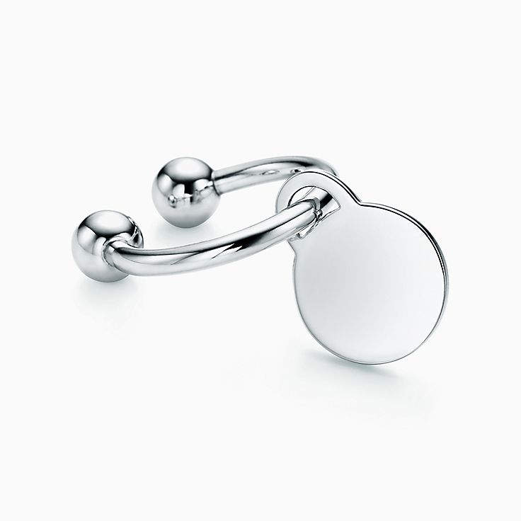 Round tag key ring in sterling silver 