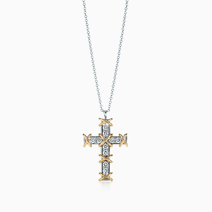 人気♪Tiffany(ティファニー)< Cross Pendant Sixteen Stone by Tiffany Cross Pendant in Platinum and
