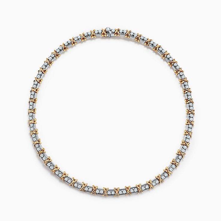 Sixteen Stone by Tiffany Necklace in Platinum and Yellow Gold with