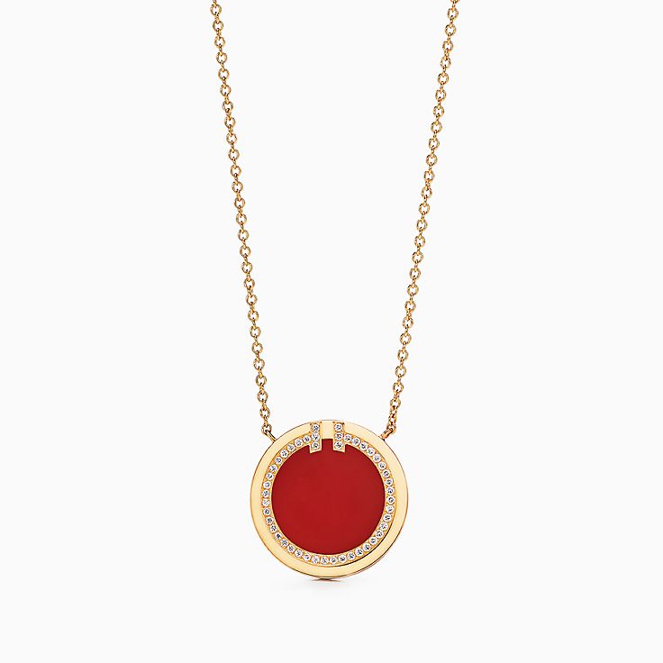 ティファニー T ダイヤモンド＆カーネリアン サークル ペンダント 18K 