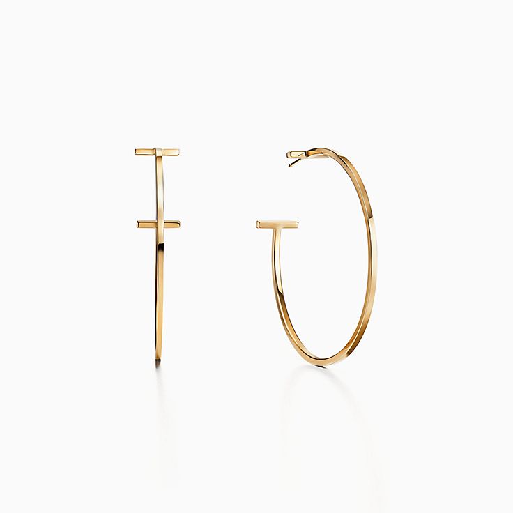 ティファニー T ワイヤー フープ ピアス18K イエローゴールド 