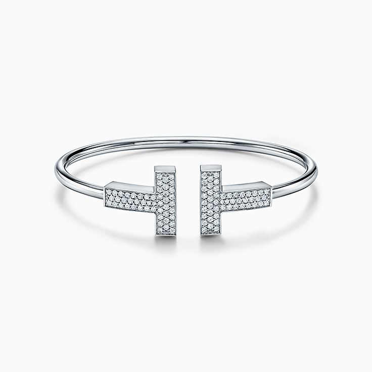 ティファニー T ワイド ダイヤモンド ワイヤー ブレスレット ホワイト 