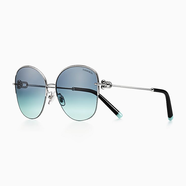 Gafas de sol City HardWear en metal plateado cristales azules | Tiffany &