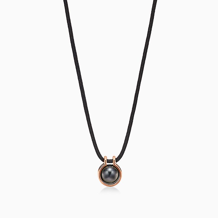 City Hardwear South Sea Pearl Pendant In 18k Rose Gold On A Silk Cord Co - Black Pearl Pendant Necklace Rose Gold