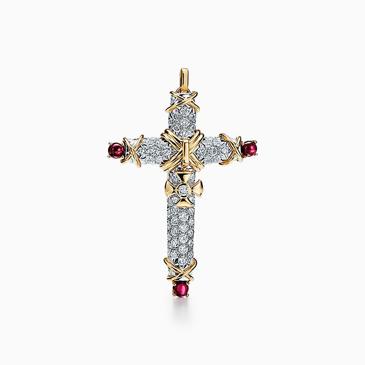 TIFFANY & CO. SCHLUMBERGER クロス ペンダント ダイヤモンド ルビー