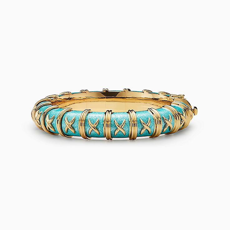 Custom Tiffany Schlumberger Royal Blue Enamel 18K Gold Croisillon Bracelet  - lexgajewelry - Medium