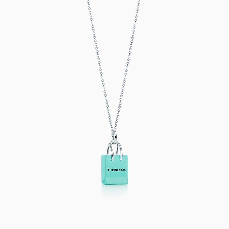 TIFFANY Sterling Silver Enamel Shopping Bag Charm Pendant Necklace 536827