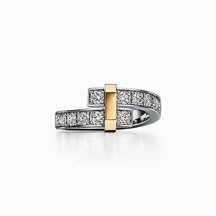 Tiffany Edge Bypass Ring in Platinum and Yellow Gold with Diamonds