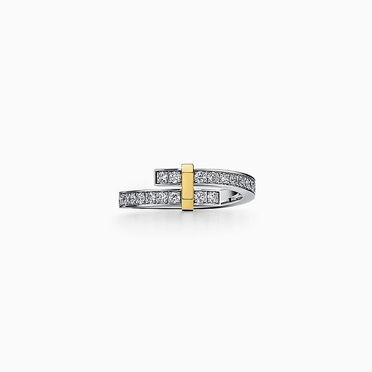 Tiffany Edge Bypass Ring in Platinum and Yellow Gold with Diamonds