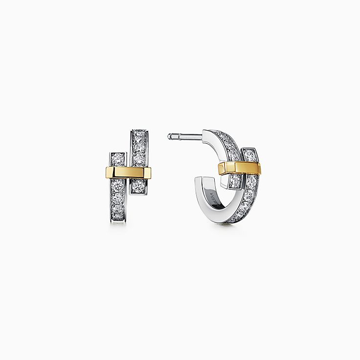 Tiffany T T1 Hoop Earrings in Yellow Gold with Diamonds | Tiffany and co  earrings, Tiffany earrings, Diamond earrings tiffany