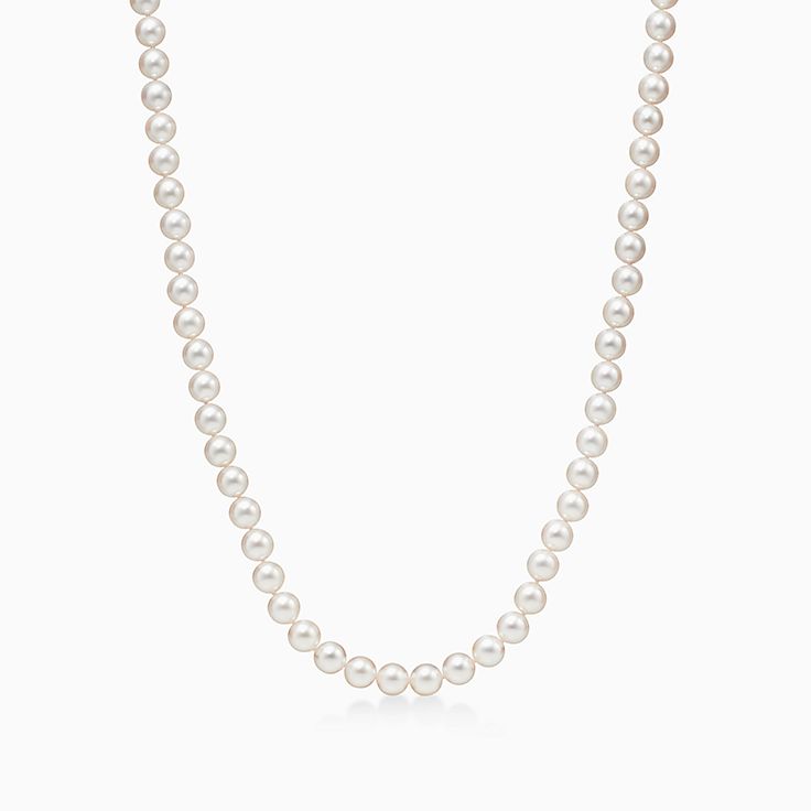 Tiffany Essential Pearls necklace of Akoya pearls with an 18k gold clasp. Tiffany & Co.