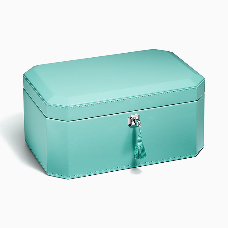 Большая шкатулка Tiffany Facets из кожи цвета Tiffany Blue