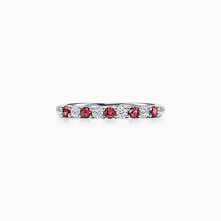 Tiffany Forever Band Ring in Platinum with Diamonds and Rubies