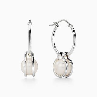 Tiffany HardWear:Aretes circulares con perlas en plata fina