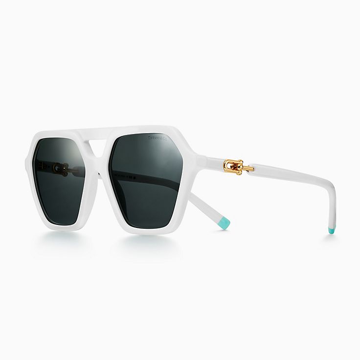 Tiffany HardWear Sunglasses in White Acetate with Grey Lenses