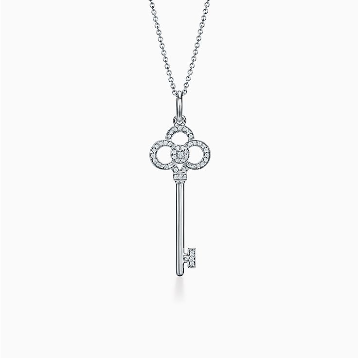 Tiffany Keys crown key pendant with diamonds in 18k white gold on 