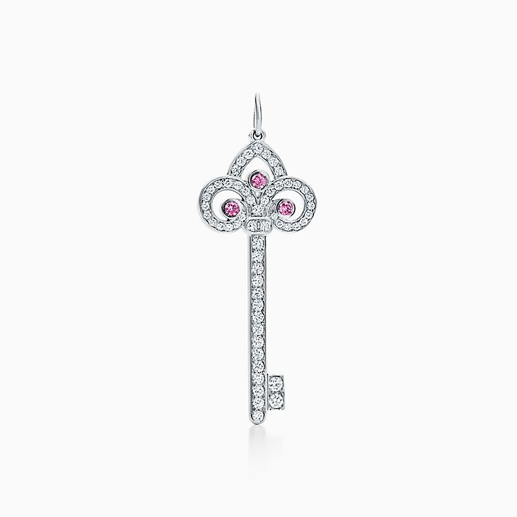 $5000 Tiffany & Co Platinum Diamond Fleur De Lis Key Pendant
