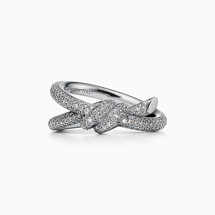 Tiffany Knot Double Row Ring in White Gold with Diamonds