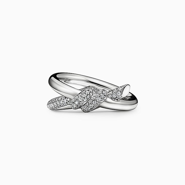 Tiffany Knot Double Row Ring in White Gold with Diamonds | Tiffany 