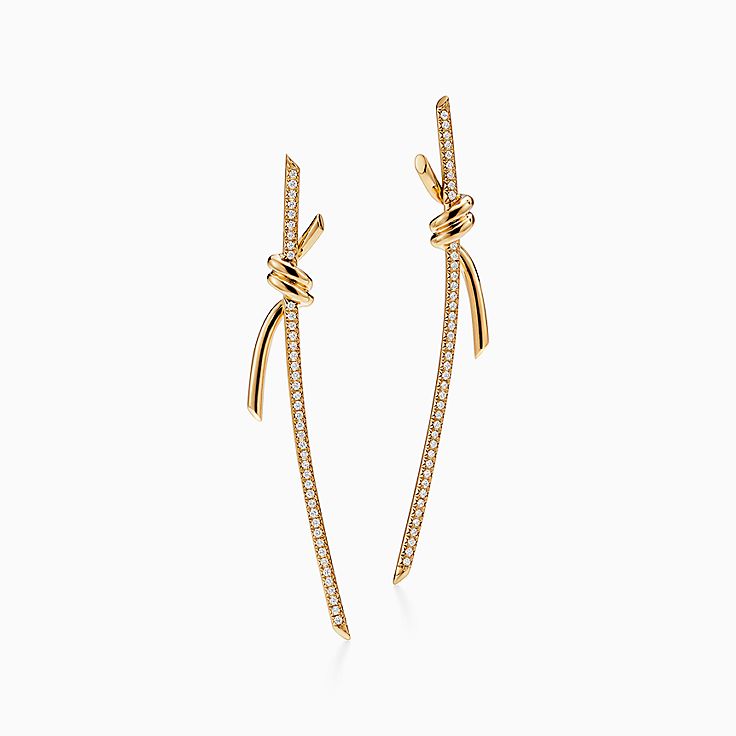 Tiffany Knot Drop Earrings in Yellow Gold with Diamonds Tiffany