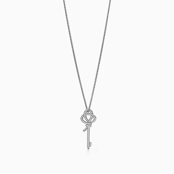 Tiffany Knot Medium Key Pendant in Platinum with Diamonds 