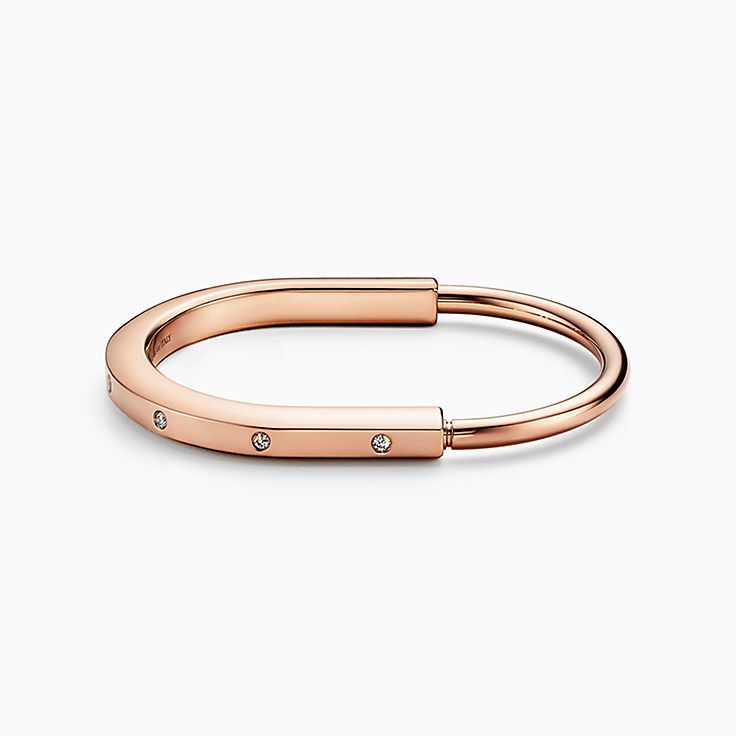 Tiffany Lock Bangle in Rose Gold with Diamond Accents Tiffany Co