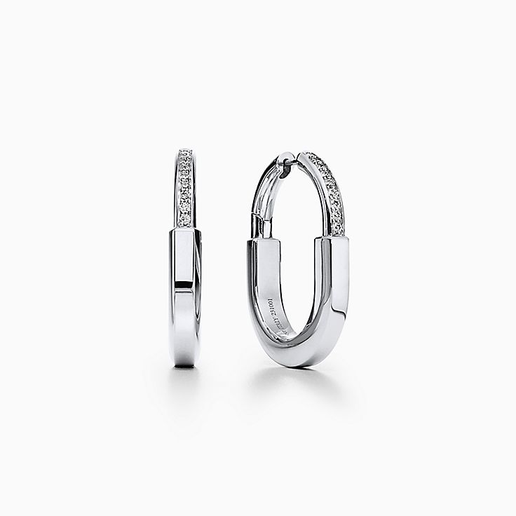Tiffany Lock Earrings in White Gold with Diamonds