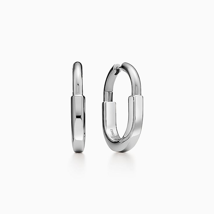 Silver Lock Hoop Earrings, Rhodium Plated – Verozi