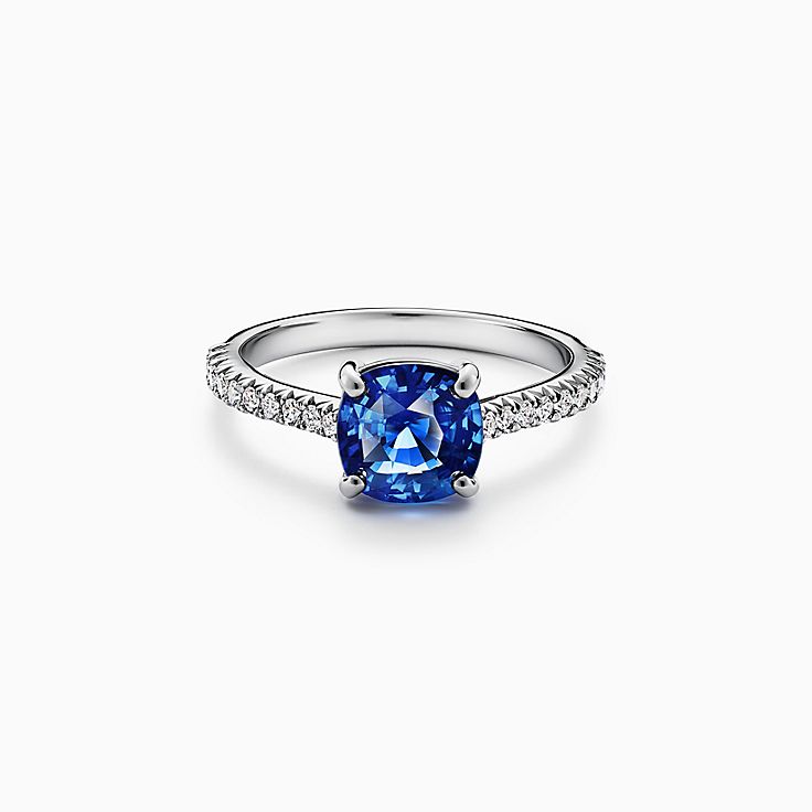 cushion cut sapphire and diamond ring