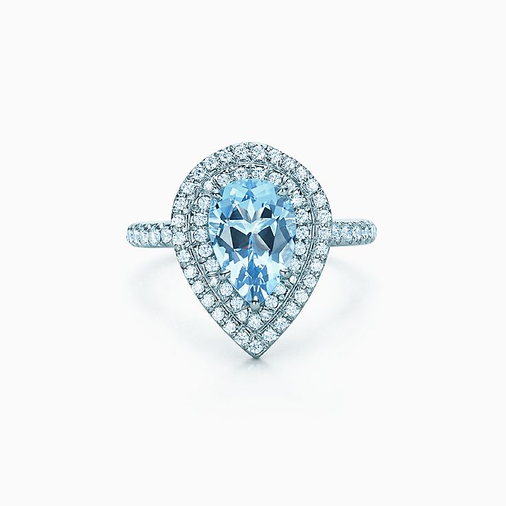 Tiffany Soleste 鉑金鑲海藍寶石和鑽石戒 