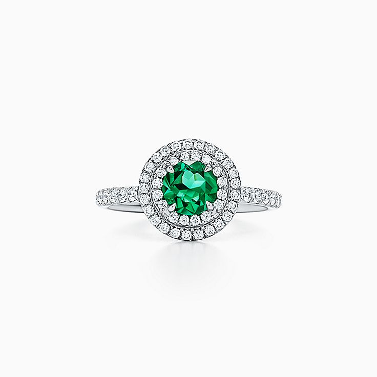 Anillo Tiffany Soleste en platino con diamantes y una esmeralda. | Tiffany  \u0026 Co.