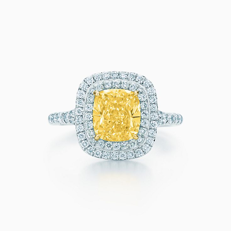 Tiffany Soleste Cushion Cut Yellow Diamond Halo Engagement Ring