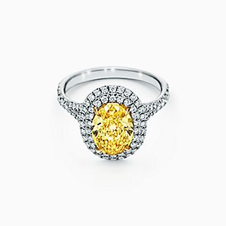 Tiffany Soleste Oval Yellow Diamond Double Halo Engagement Ring in Platinum